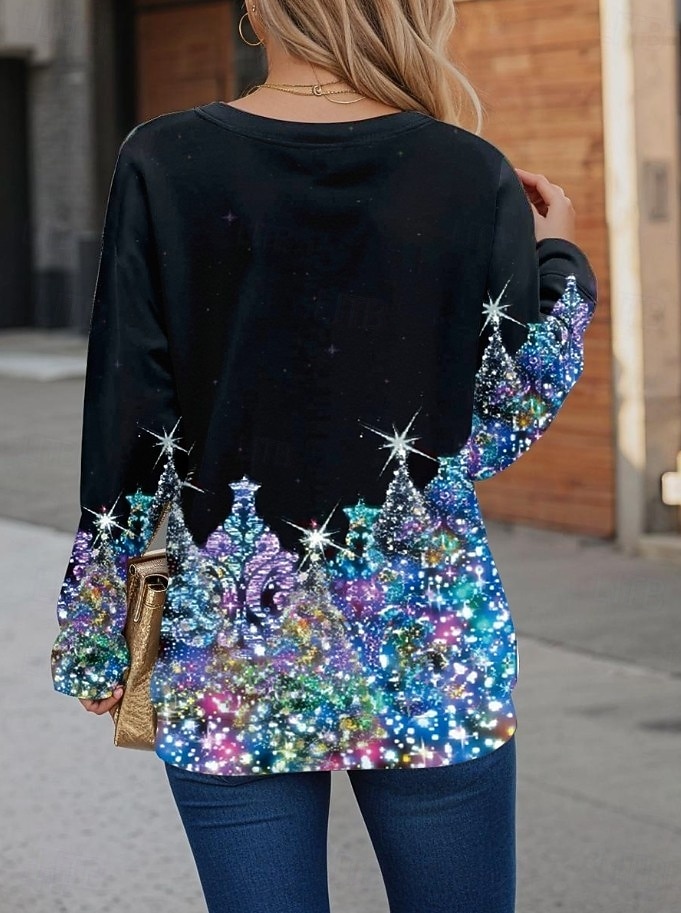 Damskie Pullover Graficzny Choinka Codzienny Długi rękaw Półgolf Zwykłe topy Codzienny Święto Nadruk Czarny Niebieski Zielony Wiosna Jesień Zima 2025 - $28.99 –P2