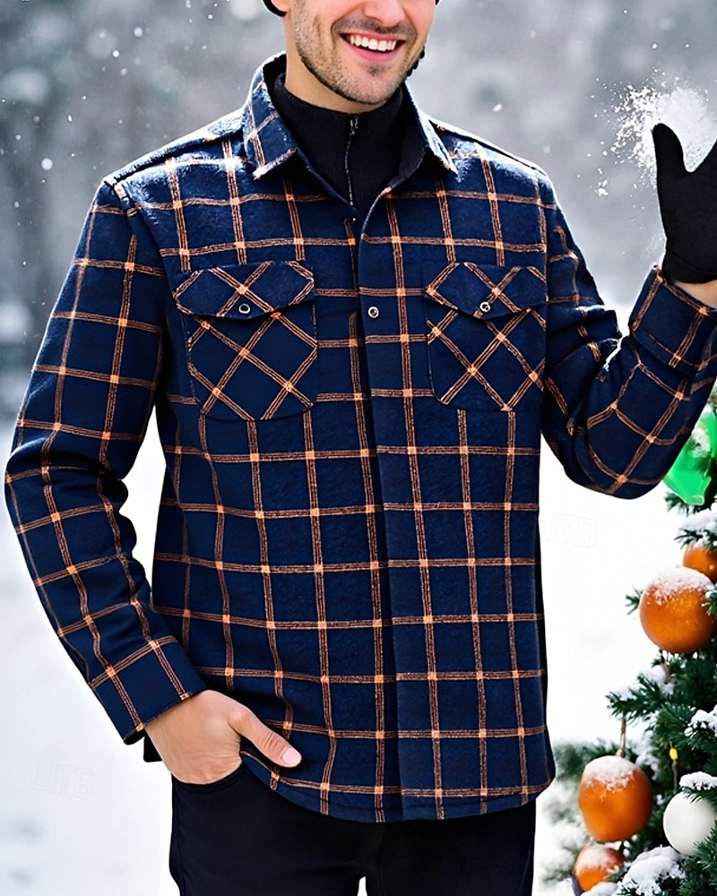 Per uomo Giacca-camicia Giacca camicia Giacca invernale Plaid Vacanza Abbigliamento quotidiano Bianco Rosso Blu marino Azzurro cielo Manica Lunga Bavero Autunno Inverno Abbigliamento Tasca Frontale del 2026 a $35.99 –P3