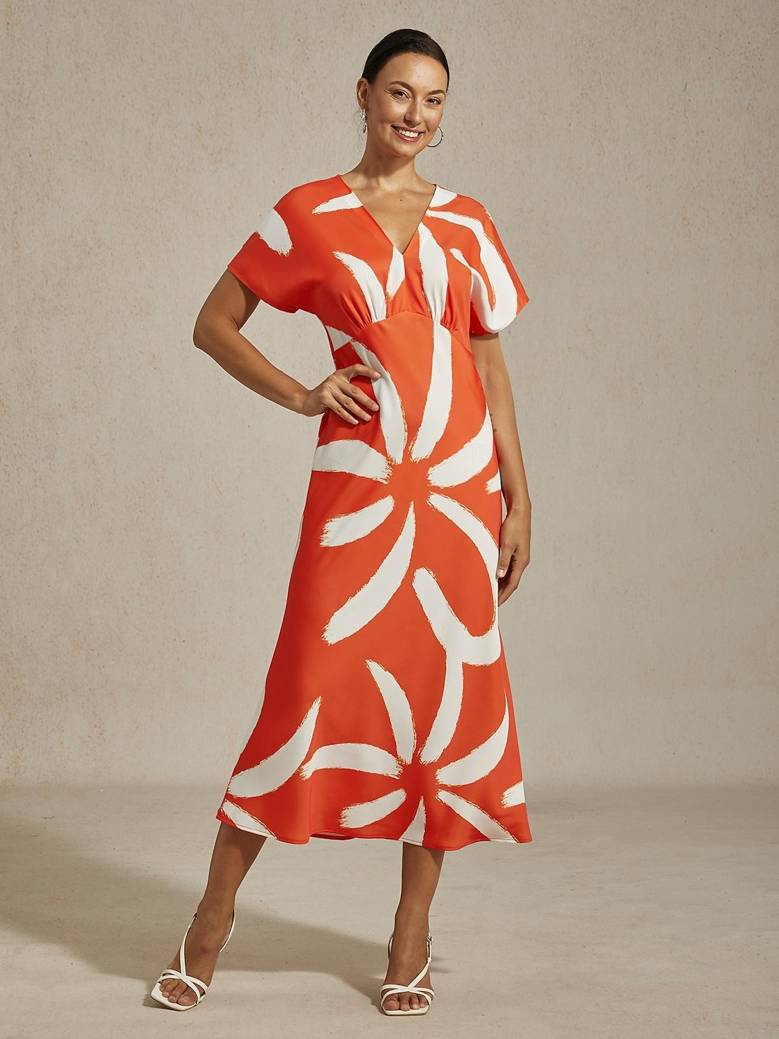 Vestido largo de satén con estampado abstracto para mujer, manga dolman, escote en V, cintura anudada, elegante, informal, para vacaciones, primavera, verano y otoño. 2026 - $91.99 –P3