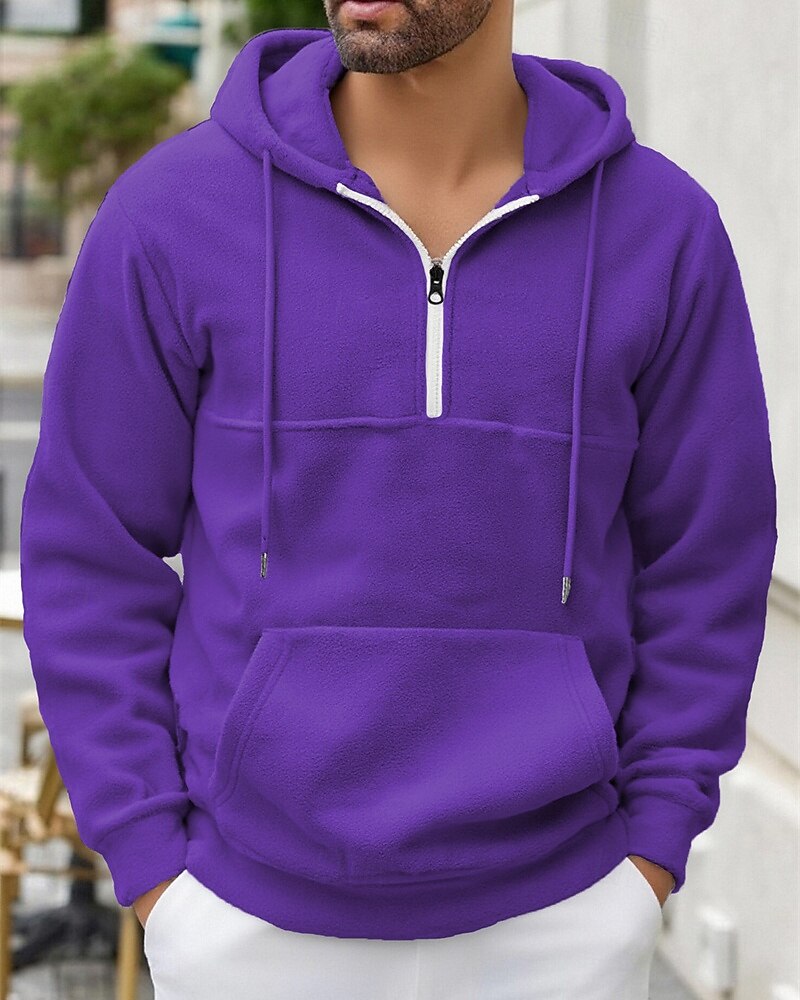 2026年 男性用 パーカー クォータージッパーパーカー フリースパーカー ブルー ブラック パープル ライトグレー ダックグレー フード付き 平織り ジッパー ポケット スポーツ 日常 祝日 ポリエステル ストリートファッション ベーシック カジュアル 秋 冬 衣類 パーカー トレーナー  コレクション – $32.99 –P20