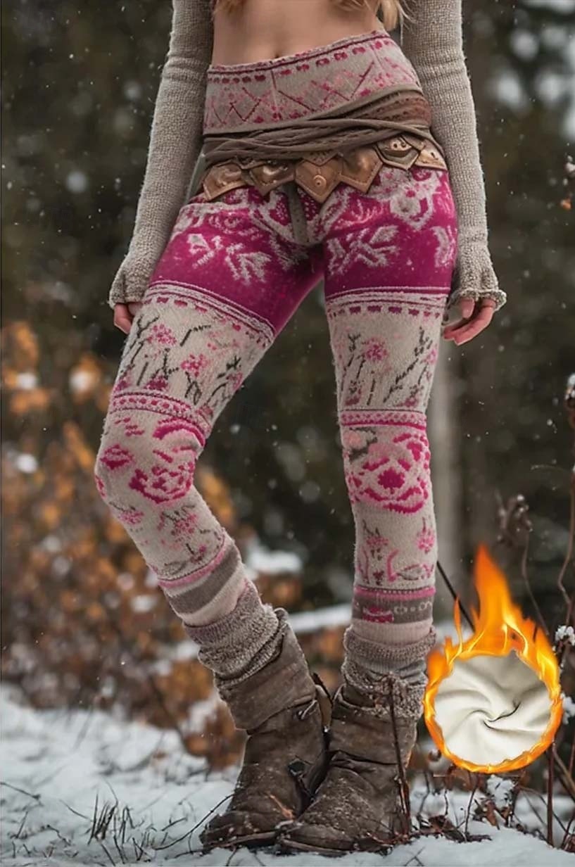 Kvinnenes Viking Boho Fleece Foret Leggings Leggings Ferie Vintage Etnisk Stil Full Lengde Høy Midje Blomster Grafisk Geometrisk Mønster 3D Trykk Termisk Varm Vindbestandig Komfortabel Stretchy 2026 - $21.99 –P1
