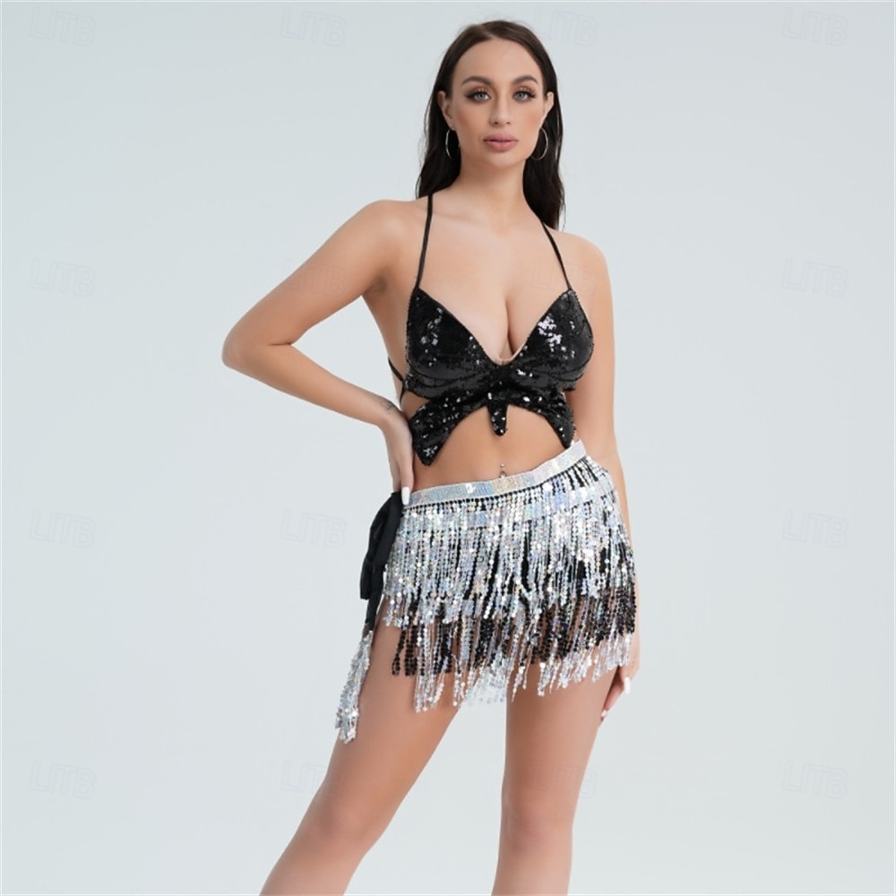 Costume de performance de danse indienne de danse du ventre de Samba Dancewear Ensemble de jupe à franges à sequins Tenue de performance de scène de club nocturne Costume de performance de 2026 ? €40.22 –P14