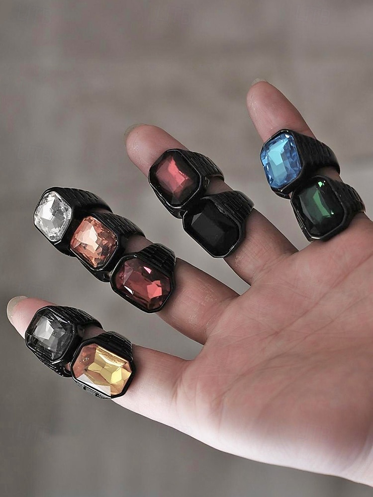 Anillo de titanio para hombre con gema grande de color – disponible en varios colores, diseño elegante para ocasiones informales y formales 2026 - $11.99 –P1