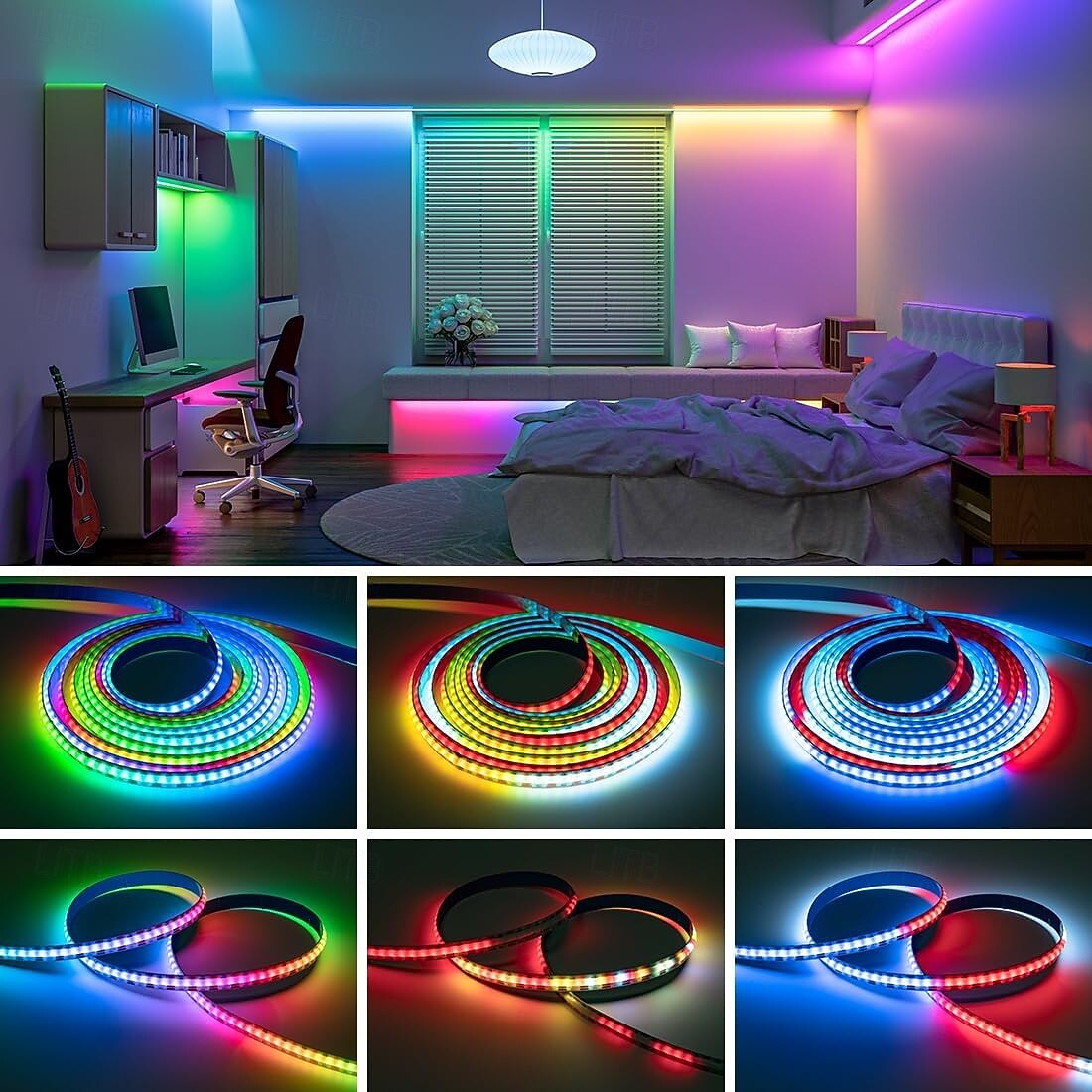FCOB COB WS2812B IC RGB LED Strip DC5V (Optional Bluetooth Smart APP Controller) 3.2-16.4FT Individual Addressable 420Pixel/m  10IC Dream Color IP30 Non-Waterproof High Density Light 0.32in Width 2025 - $14.99 –P8