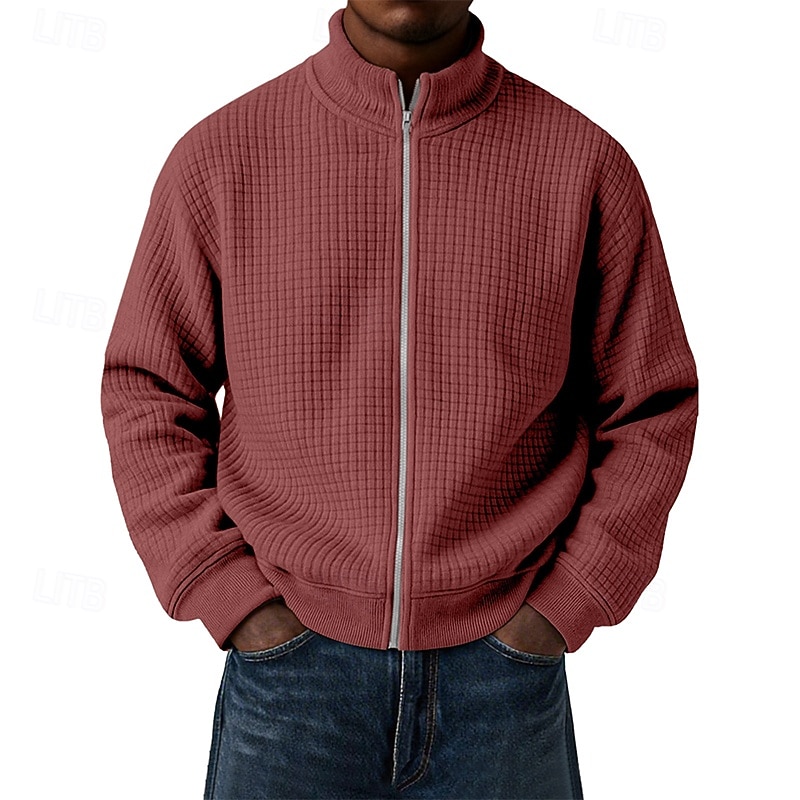 Men's Sweatshirt Waffle Sweatshirt Full Zip Sweatshirt Wine Standing Collar Plain Zip Up Textured Casual Daily Sports & Outdoor Streetwear Cool Sportswear Spring &  Fall Clothing Apparel Hoodies 2026 - $28.99 –P3