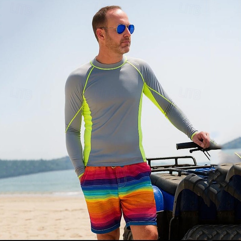 Maillot de bain à manches longues pour homme - Séchage rapide - Protection UPF 50+ - Pour le surf et la plage, 8, Petit