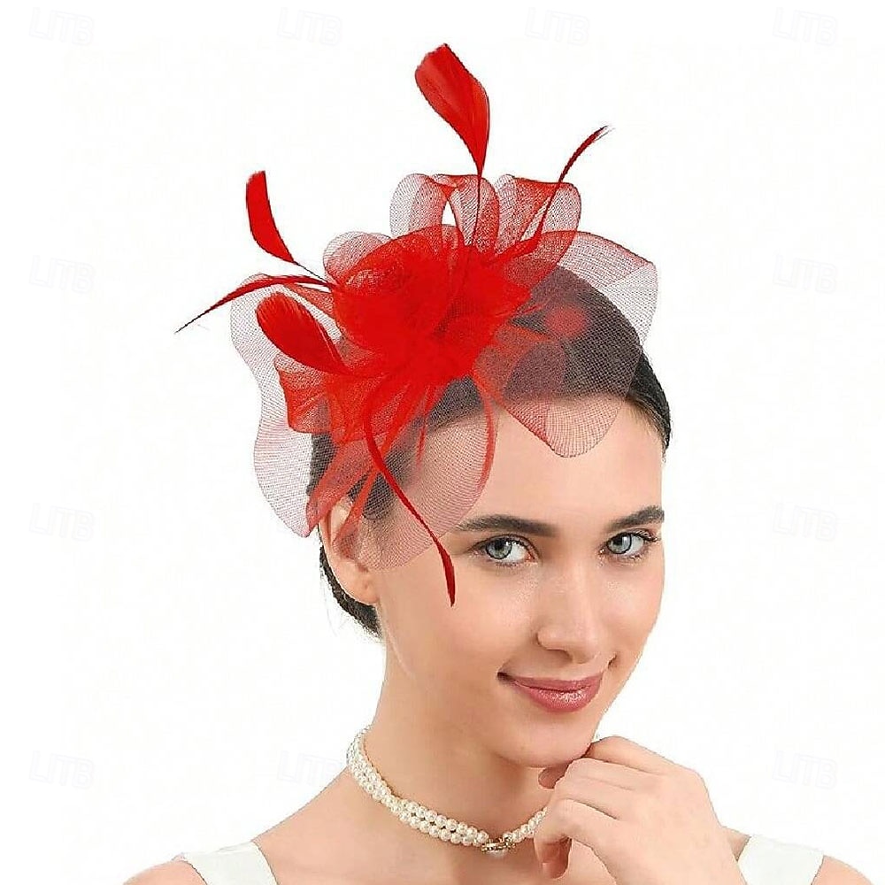 Čelenka Tyl Látka 30. léta Svatební Čajový dýchánek Dostih koktejl Elegantní Vinobraní S Peří Přílba Pokrývky Hlavy 2025 - $14.99 –P4
