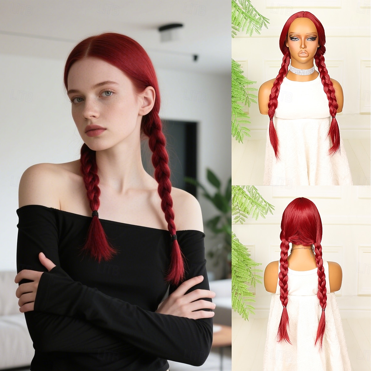 Synthetic Wig Crochet Plaited Middle Part Braid Wig 24 inch Wine Red Synthetic Hair 24 inch Women's Soft Comfy Burgundy 2026 - $43.99 –P1