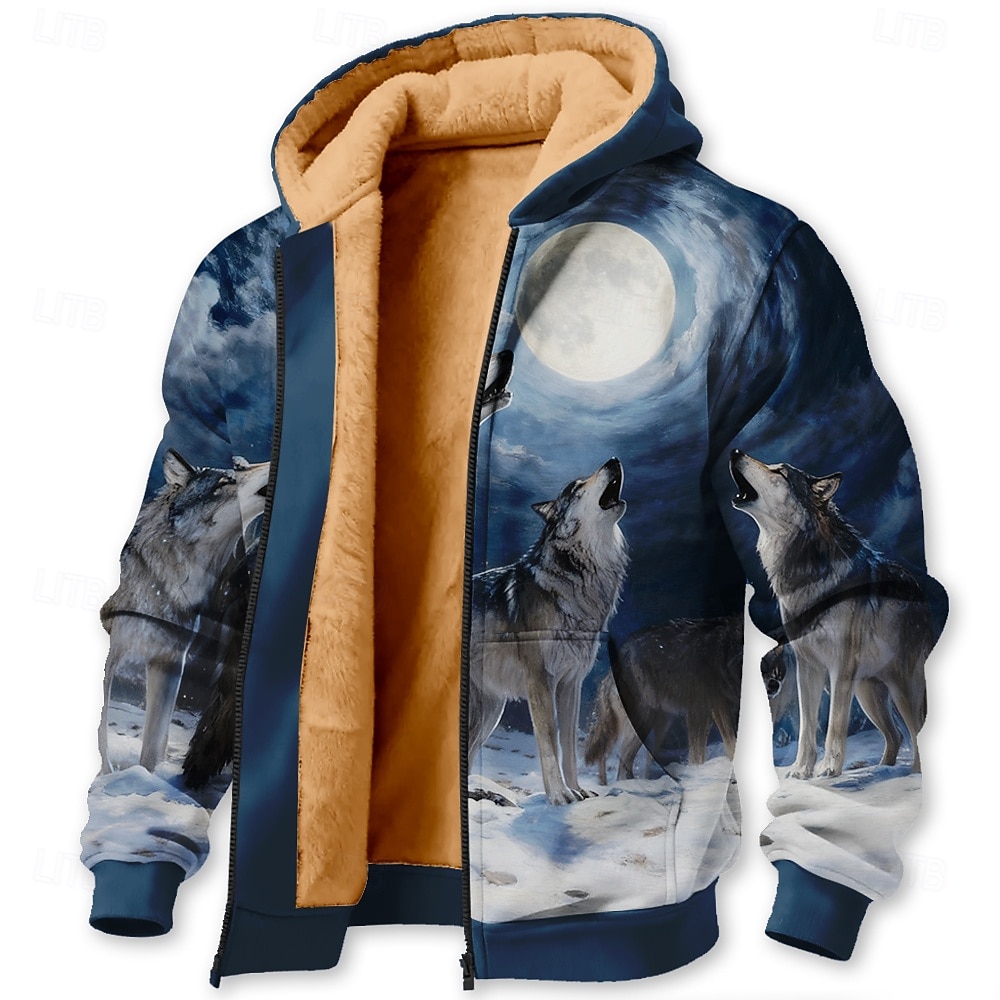 Per uomo Lupo Stampa 3D Pile Felpa con Cappuccio Giacca di pelle Felpa Classico Militare Da caccia Girocollo All'aperto Campeggio Blu 1 Blu 2# Con zip Autunno Inverno progettista S M L XL 2XL 3XL del 2026 a $41.99 –P1