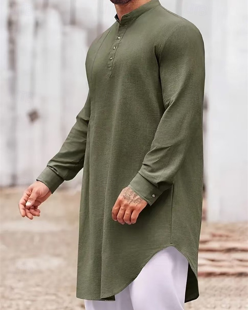 Homme Loungewear Chemise de Nuit Uni Élégant Confort Maison Quotidien Coton Respirant Col montant manche longue Printemps Automne Noir Blanche de 2026 ? $30.99 –P11