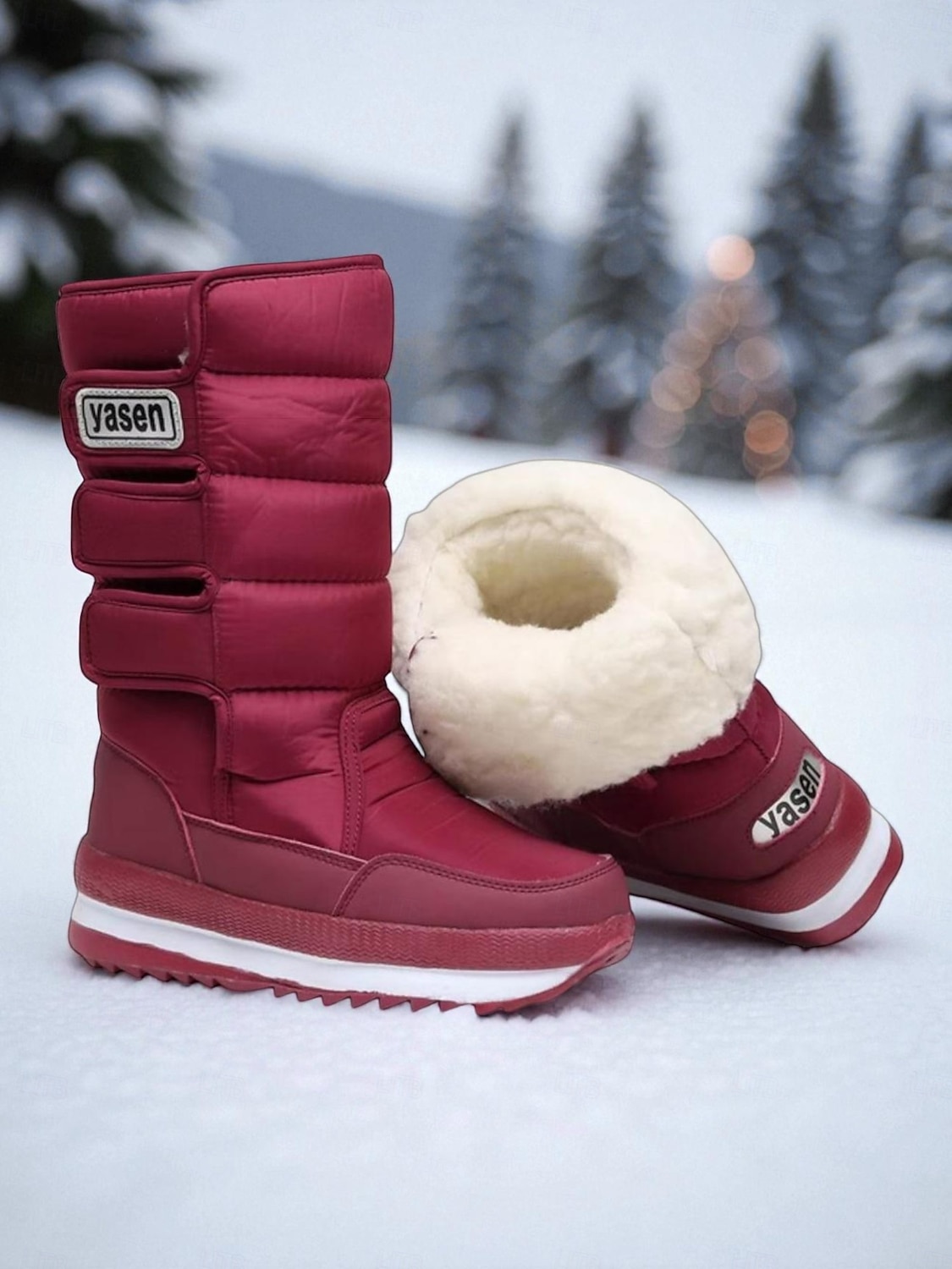 Burgunderrote, wasserdichte Damen-Winterstiefel mit Kunstfellfutter – stylische Schneestiefel mit verstellbaren Riemen für Komfort und Wärme, perfekt für kaltes Wetter, Winteraktivitäten im Freien und Skiurlaube 2026 - $54.99 –P5