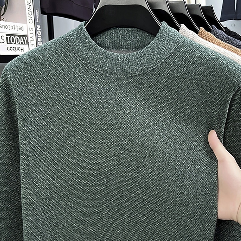 Herren Pullover Strickpullover Gerippt Stricken Normale Oberteile Gestrickt Fleece Einfach Rundhalsausschnitt Mode Basic Urlaub Alltagskleidung Bekleidung Herbst Winter Schwarz Grün M L XL 2026 - $37.99 –P9