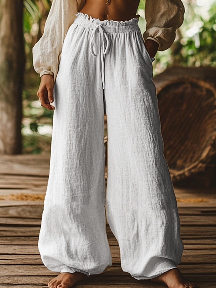 Damen Weites Bein Chinos Lässig Volle Länge Mittlere Hüfthöhe Blau Aprikose Weiß / Weiß Grün Frühling, Herbst, Winter, Sommer 2026 - $24.99 –P2
