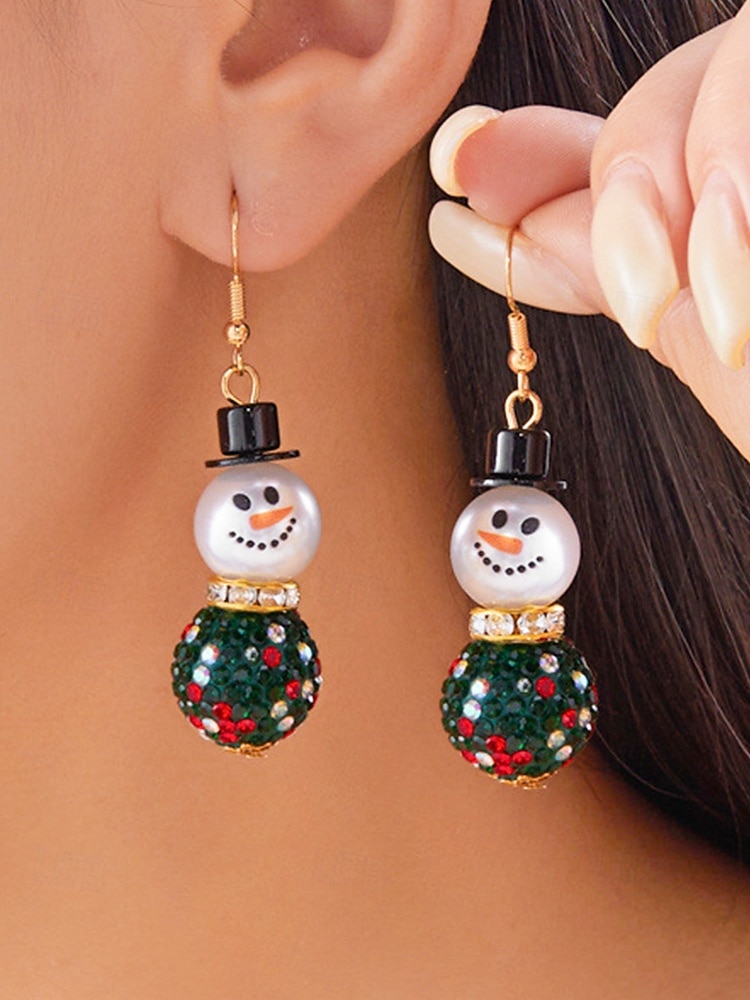 női karácsonyi hóember fülbevalók – ötvözet piros, zöld és fehér gyöngyökkel, tökéletesek ünnepi bulikra és ünnepi alkalmakra 2026 - $9.99 –P3