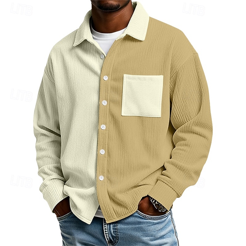 Men's Shirt Casual Shirt Corduroy Shirt Button Up Shirt Blue Black khaki Long Sleeve Color Block Lapel Casual Outdoor Pocket Clothing Apparel Polyester Vintage Fashion Casual 2026 - $26.99 –P6