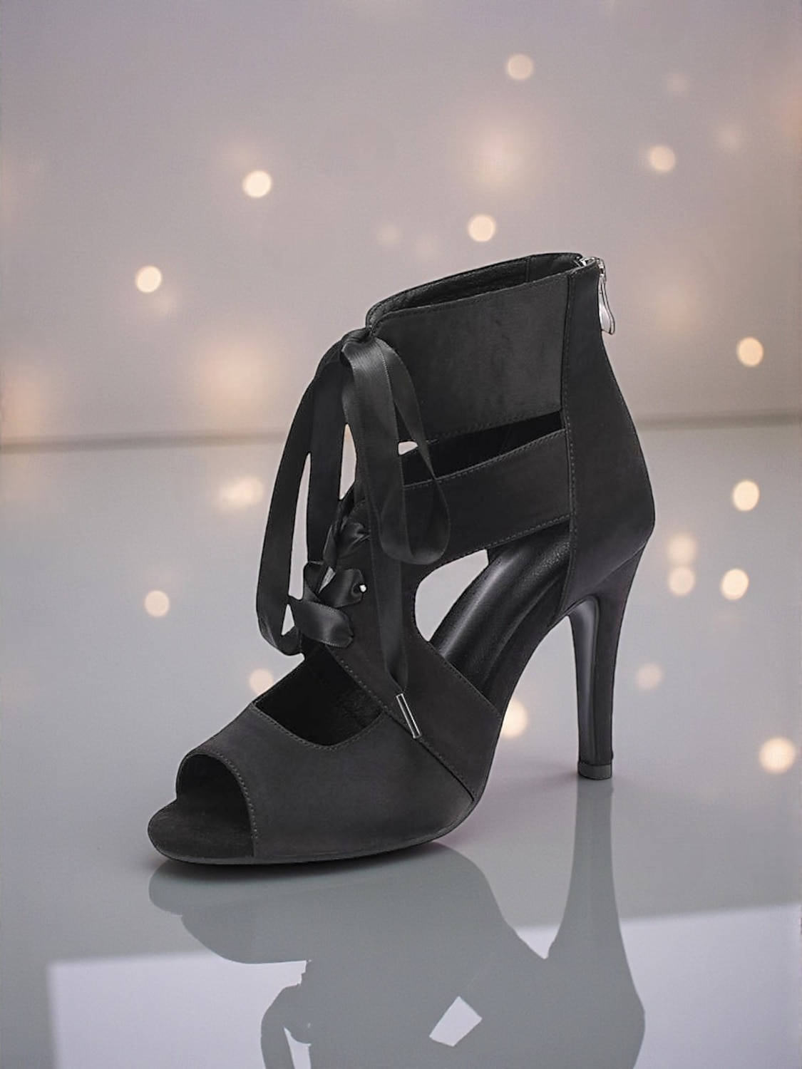 Zapatos de tacón de satén con cordones para baile latino de mujer - zapatos profesionales de salón de baile con punta abierta para bailarinas 2026 - $64.99 –P2