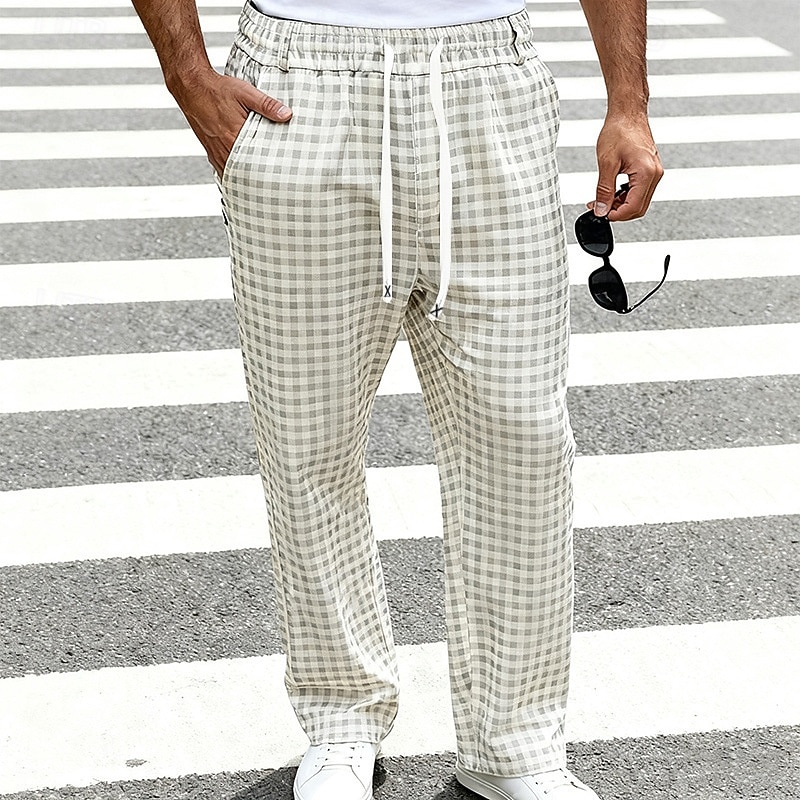 Men's Trousers Casual Pants Drawstring Pocket Elastic Waist Plaid Comfort Soft Outdoor Daily Holiday Fashion Classic Style Dark Khaki Light Khaki Micro-elastic 2026 - $24.99 –P7