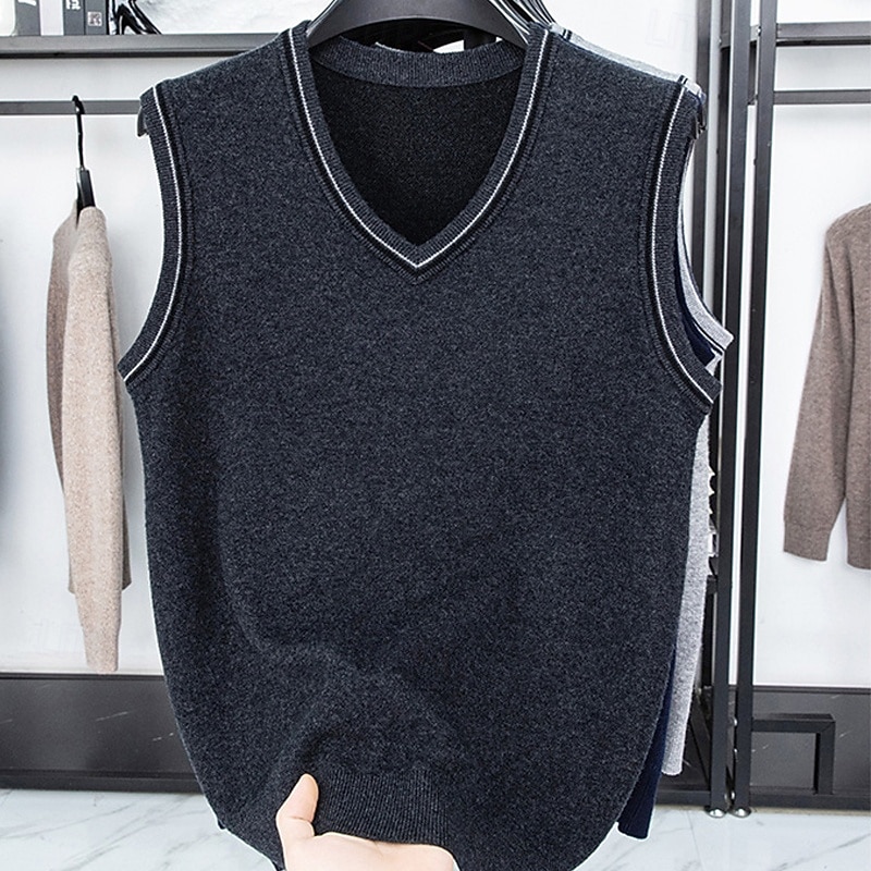 Herren Pullunder Kleid Pullover Pullover Weste Strickpullover Gerippt Stricken Normale Oberteile Gestrickt Einfach V Ausschnitt Mode Lässig Urlaub Alltagskleidung Bekleidung Herbst Winter Schwarz Rote 2026 - $25.99 –P10