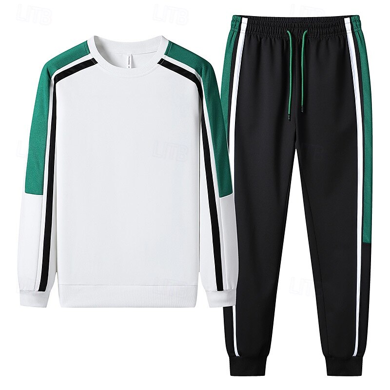 Per uomo Maglia Tuta da Ginnastica Set di abiti Girocollo All'aperto Quotidiano Sportivo Coulisse Tasca Blocco di colori Bianco Verde militare Poliestere Abbigliamento sportivo Moda Streetwear del 2026 a $42.99 –P2