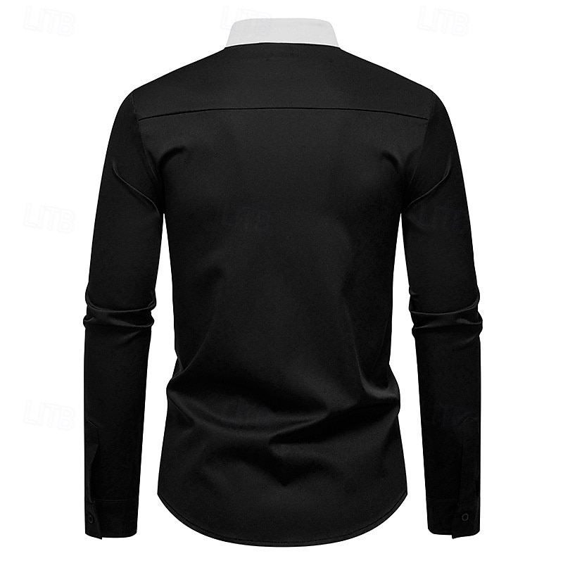 Herren Hemd Sommerhemd Freizeithemd Strandhemd Knopfhemd Schwarz Marineblau Himmelblau Langarm Farbblock Stehkragen Urlaub Hawaiianisch Patchwork Bekleidung Polyester Mode Lässig Bequem 2025 - $33.99 –P6