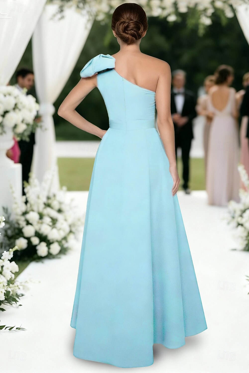 Jumpsuit / Pantsuit Gulvlengde Overskjørtkjole Kjole til brudens mor Ermeløs Enskuldret Elegant Minimalistisk Formell Bryllupsgjest Sateng med Sløyfe(r) 2026 - $146.99 –P2