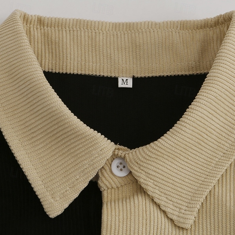 Men's Shirt Casual Shirt Corduroy Shirt Button Up Shirt Blue Black khaki Long Sleeve Color Block Lapel Casual Outdoor Pocket Clothing Apparel Polyester Vintage Fashion Casual 2026 - $26.99 –P3