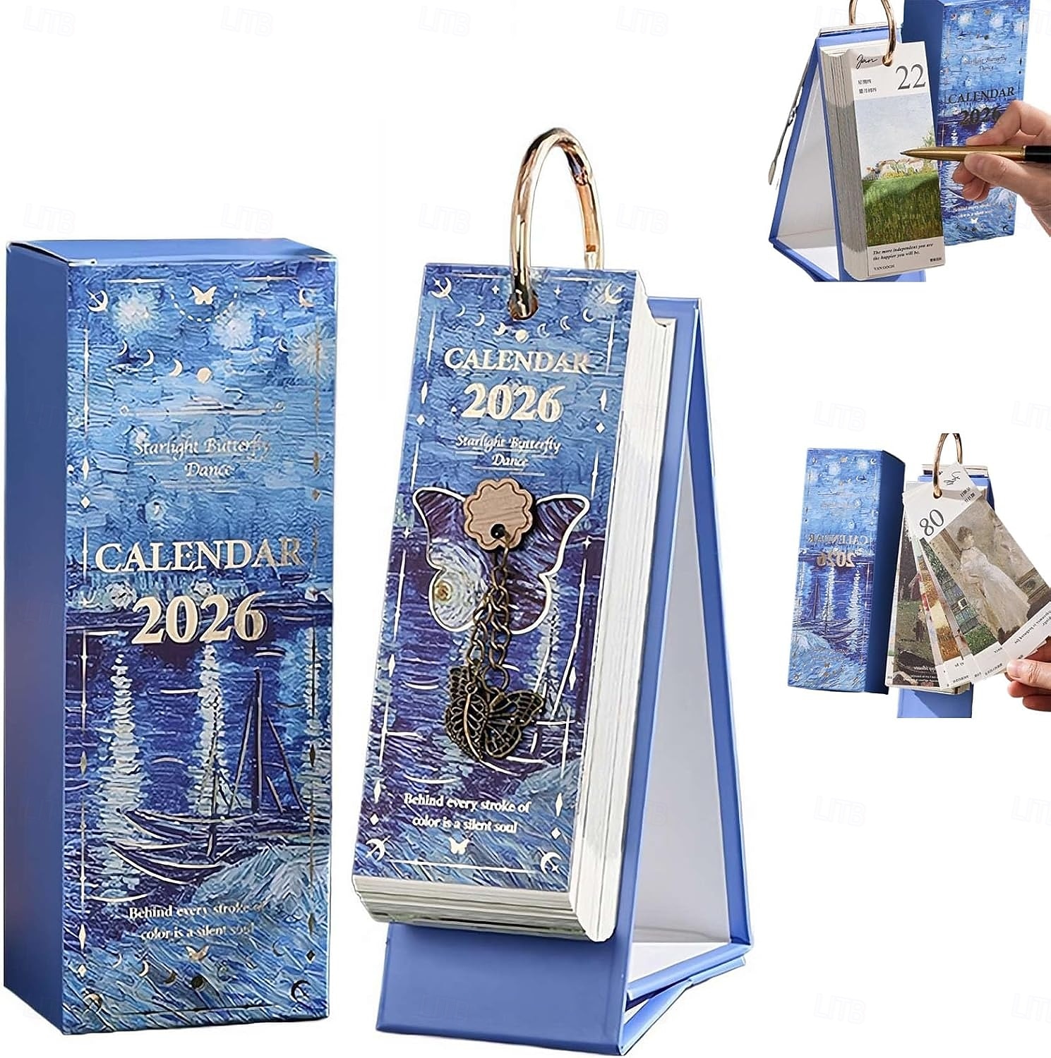 Agenda de bureau vintage 2026 - Calendrier de 365 jours avec reliure à anneaux dorés &Citations inspirantes - une page de peinture à l'huile par jour - idéal pour la maison et le bureau &organisation de 2026 ? $20.99 –P11