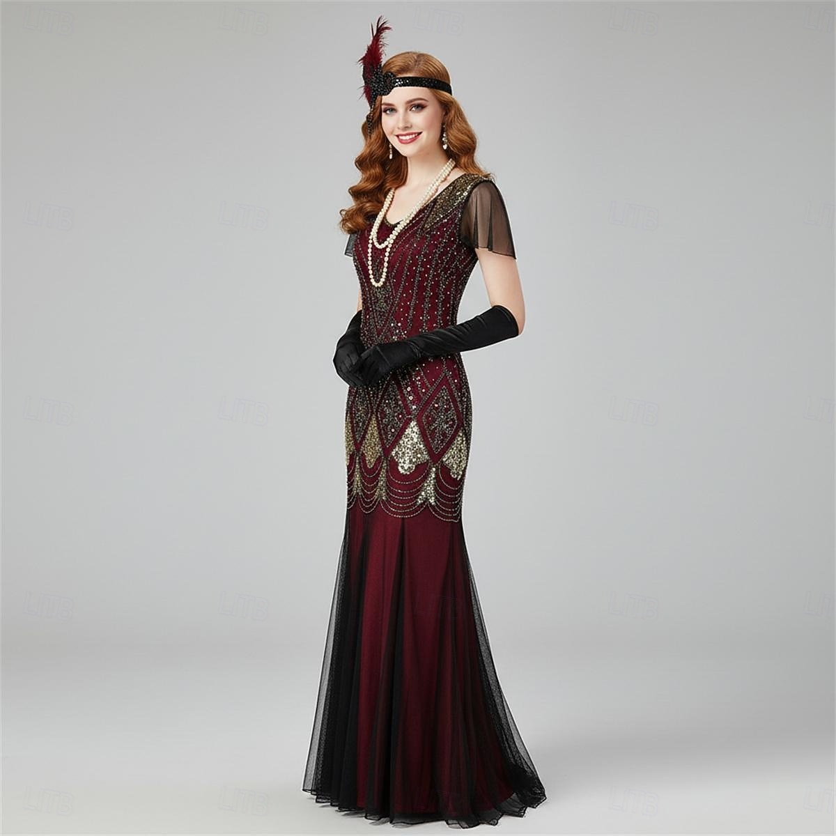 Σετ Δροσμός 20ετών 1920 Μακρύ Φορέματα Τουαλέτα Σύνολα με αξεσουάρ Κοντά μανίκια Το Great Gatsby Καλεσμένος γάμου Πούλιες Λαιμόκοψη V Φανταχτερή Φόρεμα Γυναικεία 2026 - $79.99 –P12