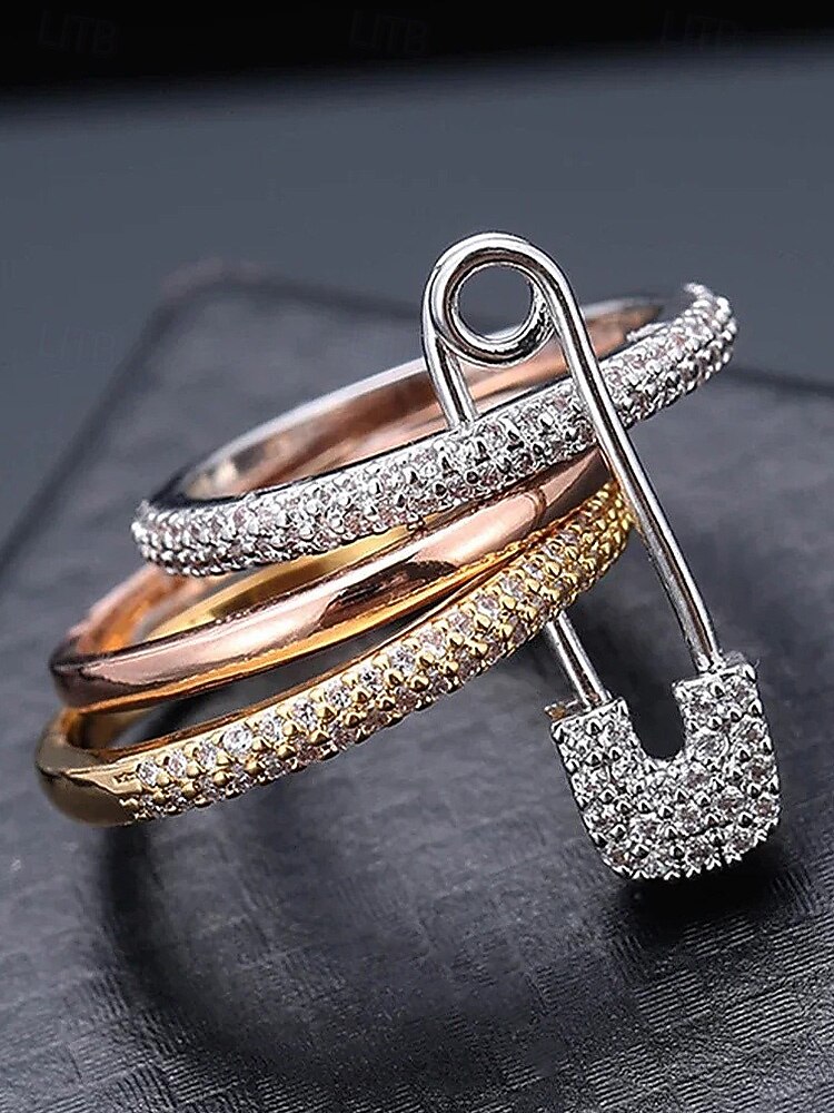 Dámský vánoční měděný prsten - elegantní tříbarevný design s čirými kameny, ideální jako sváteční dárek, slavnostní a stylový doplněk pro běžné i formální příležitosti 2026 - $11.99 –P7