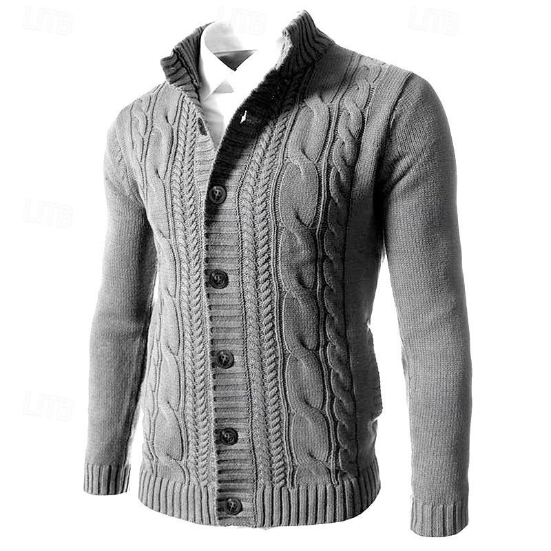 Per uomo Felpa Cardigan A Coste Treccia Maglia Top Regolari Lavorato a maglia Semplice Collo alla coreana Vacanza Moda Casuale Abbigliamento quotidiano Abbigliamento Autunno Inverno Blu Nero L XL 2XL del 2026 a $43.99 –P3