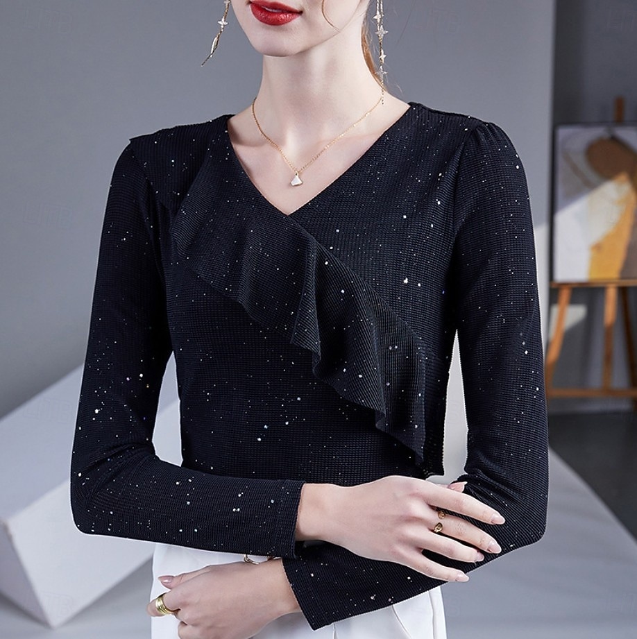 Damen Elegante Oberteile Elegant Schwarz Weiß Rote Herbst Winter 2026 - $26.99 –P3