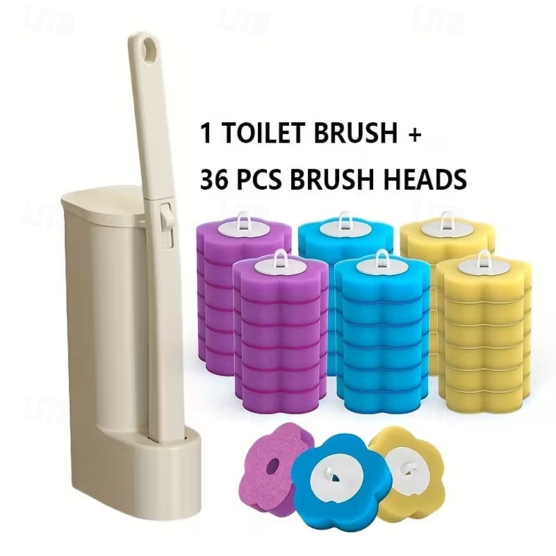 Conjunto de escova de vaso sanitário de parede com 37 peças e suporte, inclui 36 cabeças de escova de reposição multicoloridas, escovas descartáveis para limpeza de vaso sanitário e suporte de parede de 2026 por $24.99 –P1