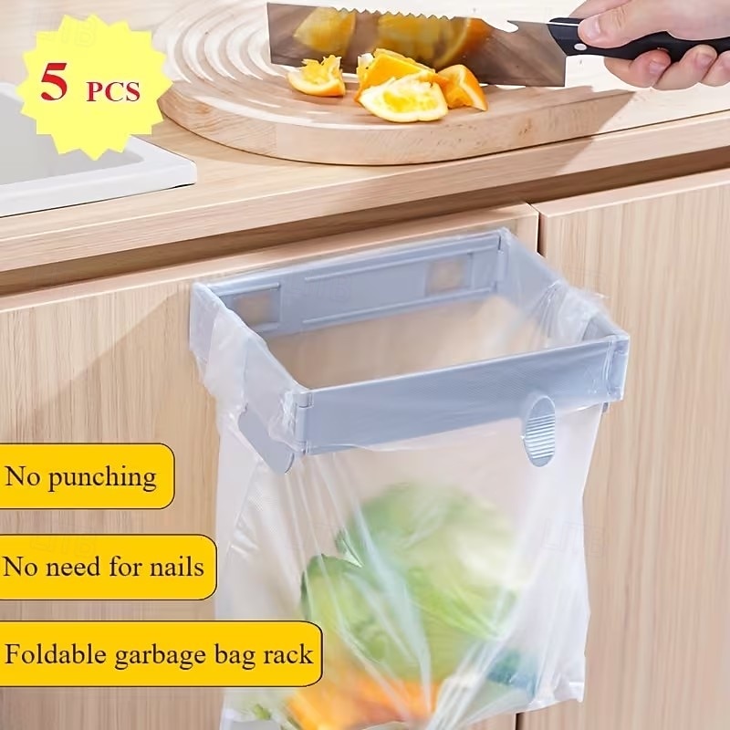 5 kpl kokoontaitettava monitoiminen roskapussiteline seinälle, muovipussiteline kotikeittiöön ja kylpyhuoneeseen, monikäyttöinen roskapussiteline, ei poraamista 2026 - $15.99 –P1