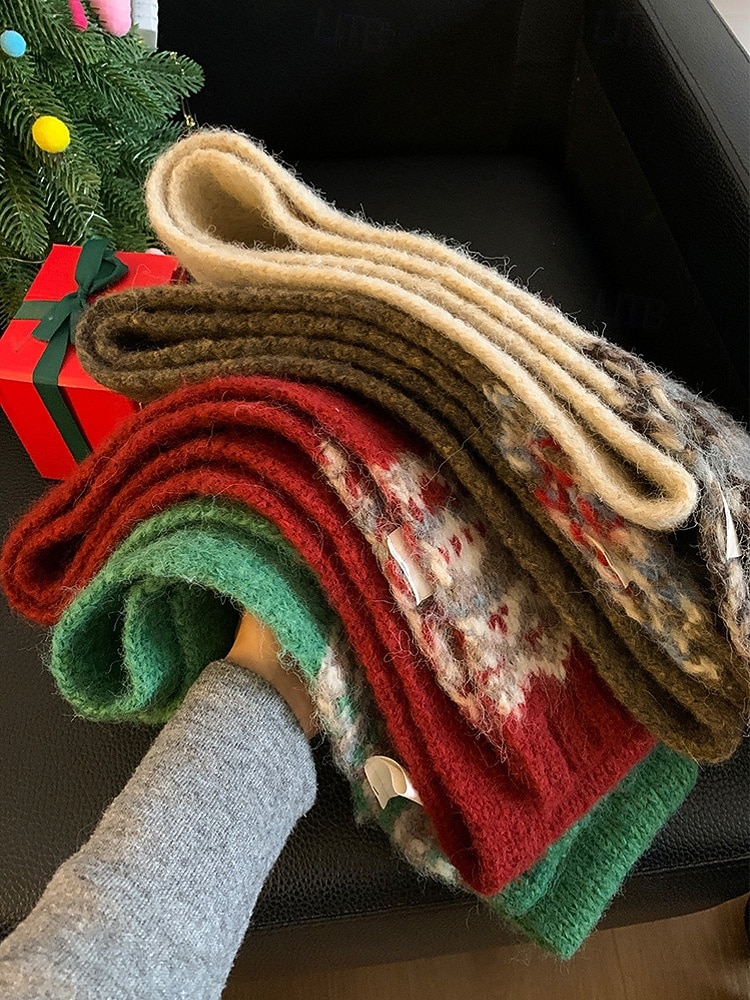 Weihnachtsstrickschal für Damen – kuschelig, weich, Fair-Isle-Muster, verschiedene Farben, perfekt für die Feiertage und als Wintergeschenk 2026 - $18.99 –P4