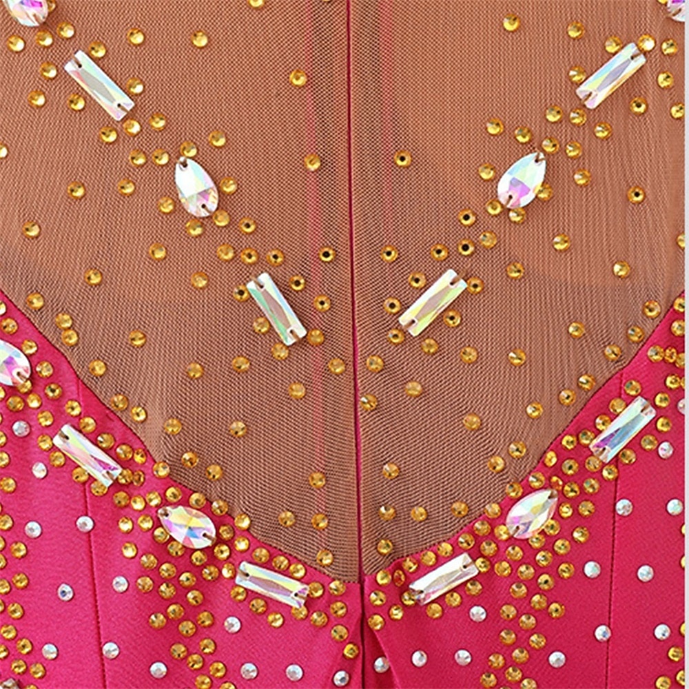 Women's Elegant Fuchsia & Gold Ballroom Dance Dress Rhinestone Embellished Waltz Tango Modern Rumba Competition Performance Gown 2026 - $529.99 –P7