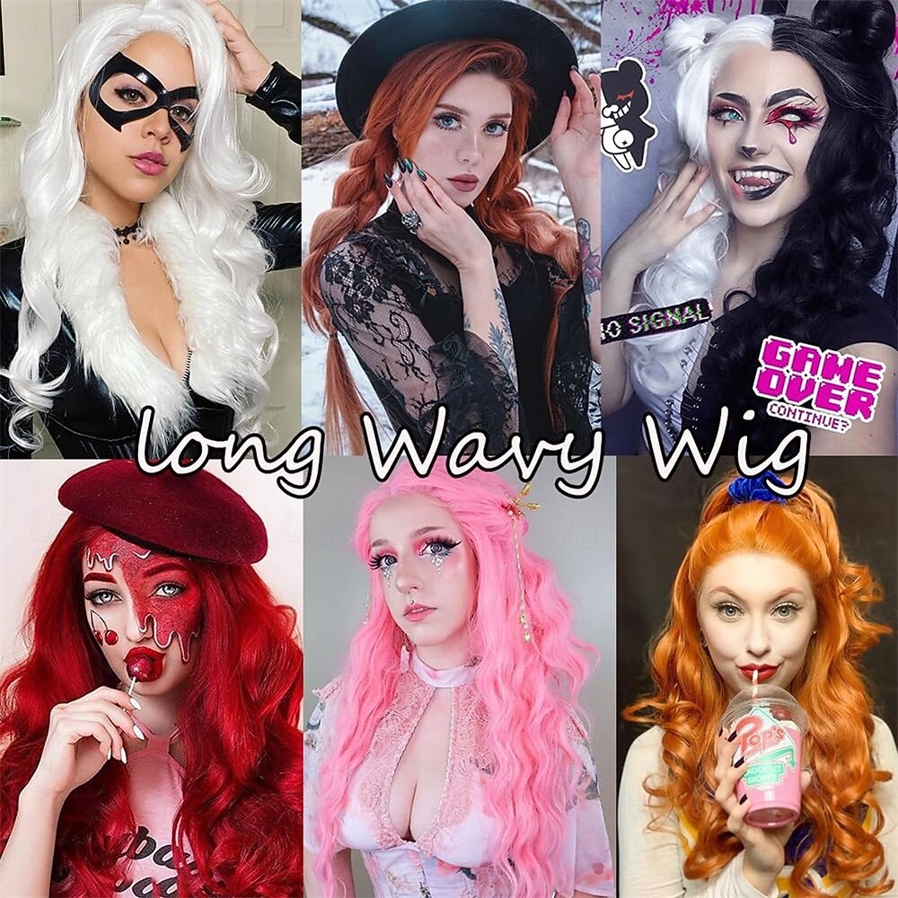 2026年 カーニバルウィッグ2026 ピンク レッド パープル カール ウェーブ ロング 合成フェスティバルウィッグ マルディグラ パレード コスプレ衣装ヘア のために 女性  コレクション – $21.99 –P8