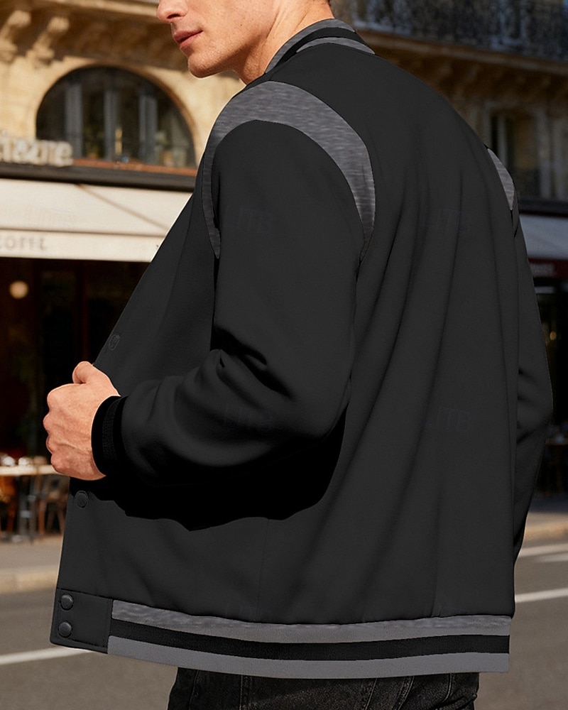 Herren Leichte Jacke Freizeitjacke Collegejacke Outdoor Urlaub Patchwork Tasche Frühling Herbst Farbblock Streetwear Stilvoll Stehkragen Regulär Dunkelgrau Schwarz Wein Marineblau Khaki Jacken 2026 - $31.99 –P16