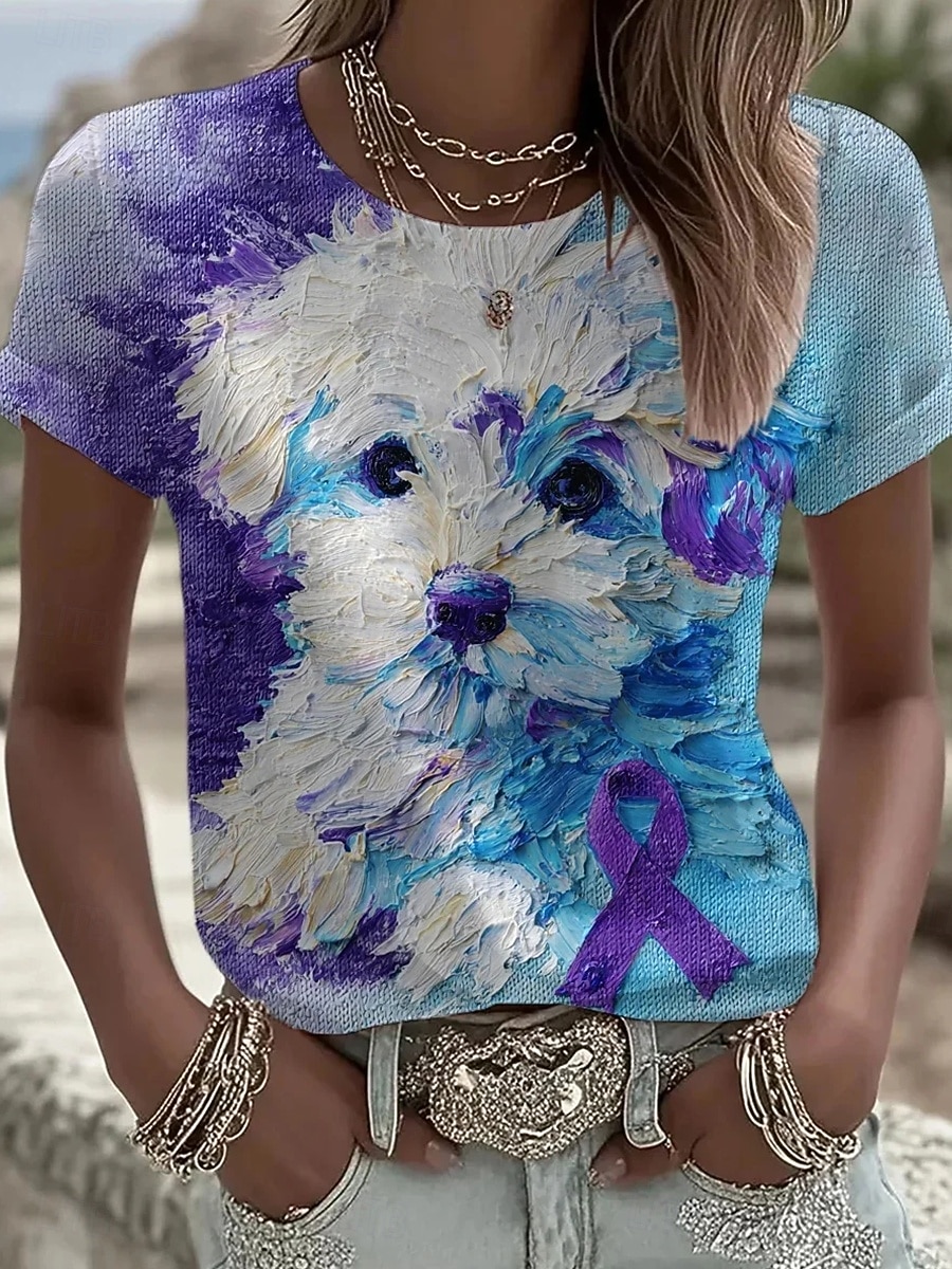 Dámské Tričko Tisk Grafika Zvíře Pes Vinobraní Na běžné nošení Krátký rukáv Tričkový Běžné topy Denní Víkend Vodní modrá Světlá růžová Podzim Zima 2026 - $22.99 –P2