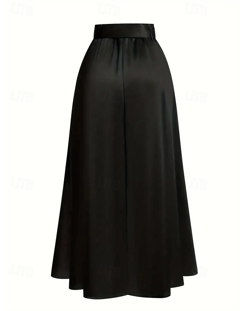 Mujer Faldas de satén Moda Maxi Alta cintura Faldas Plano Plisado Microelástico Diario Cita Vino Negro Rosa Verde Oscuro Primavera 2026 - $29.99 –P5