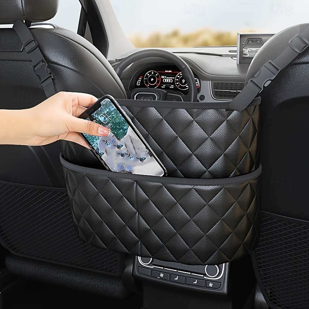 Organisateur de dossier de siège auto grande capacité - sac de rangement en filet de cuir artificiel durable pour organiser et ranger les accessoires intérieurs de voiture. de 2026 ? $37.99 –P2