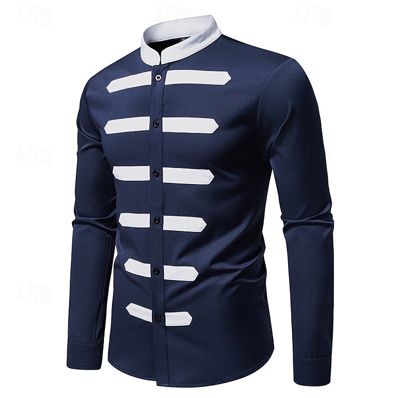 Herren Hemd Sommerhemd Freizeithemd Strandhemd Knopfhemd Schwarz Marineblau Himmelblau Langarm Farbblock Stehkragen Urlaub Hawaiianisch Patchwork Bekleidung Polyester Mode Lässig Bequem 2025 - $33.99 –P8