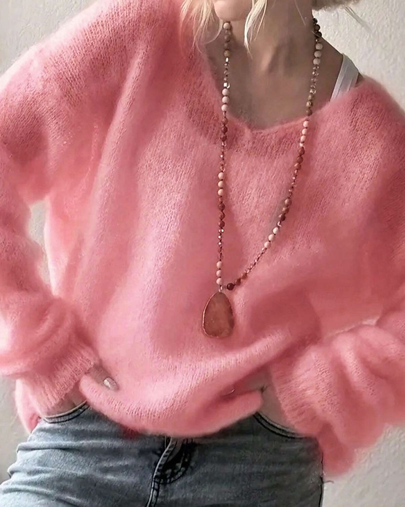 Dámské Svetr Rolák Elegantní Módní Roztomilý Pevná barva Do V Pletený Dlouhý rukáv Běžné topy Plést Venkovní Domů Denní Vodní modrá Světlá růžová Podzim Zima 2026 - $32.99 –P1