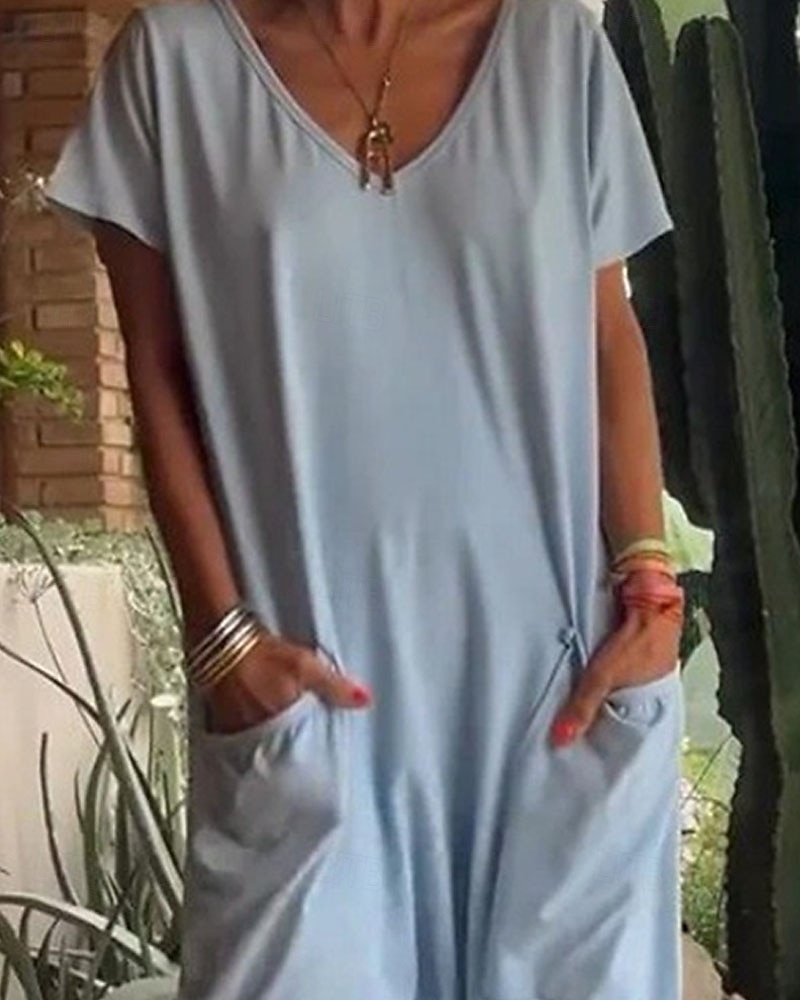 Dámské Běžný Kombinéza Elegantní Pevná barva Krátký rukáv Rovné Do V Slátanina Kapsy Dovolená Domů Běžný Vodní modrá Bílá Žlutá Léto 2026 - $28.99 –P5