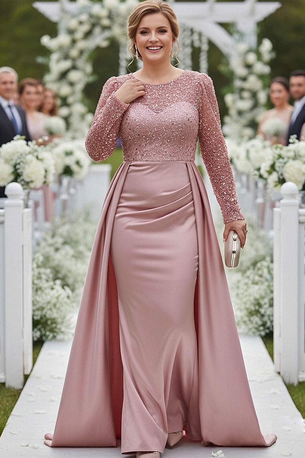 Mermaid Trumpet Floor Length Sequin Dress Wedding Guest Dress Formal Dresses Mother of the Bride Dress Long Sleeve Illusion Neck Elegant Sparkle & Shine Satin Sequined with Pearls Sequin 2026 - $206.99 –P1