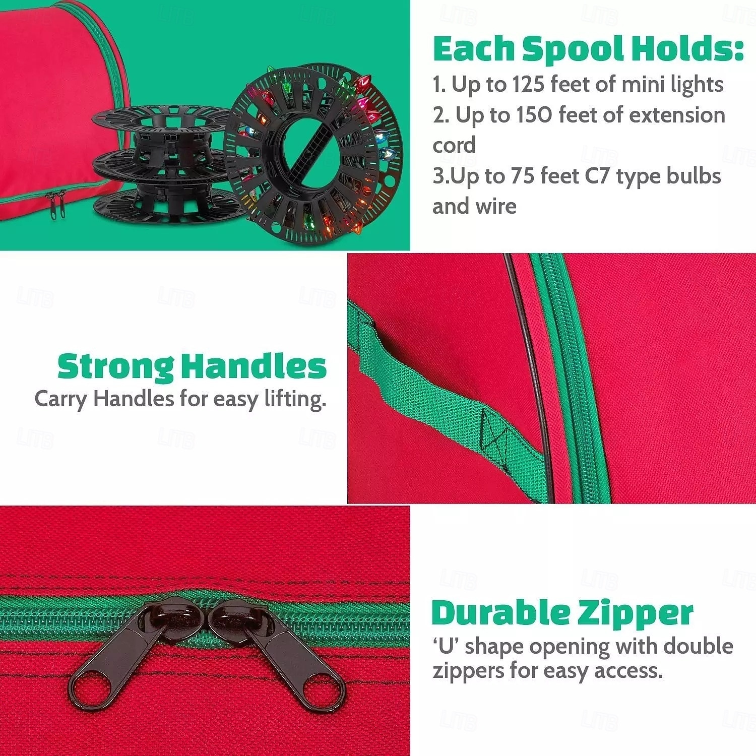 taška na vánoční osvětlení, organizér na vánoční osvětlení z oxfordské látky, taška na vánoční osvětlení pro organizaci kabelů světel bez zamotání, taška na zip &nádoba na sváteční světýlka 2026 - $16.99 –P7