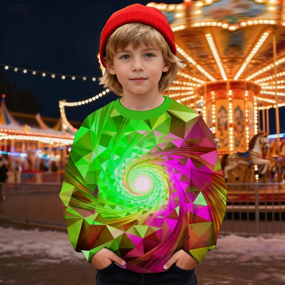 Pojkar 3D Grafisk Geometrisk 3D Print Tröja Långärmad Vår Höst Mode Grundläggande Barn 4-12 år Rund hals Utomhus Ledigt Dagligen Normal 2025 - $17.49 –P2