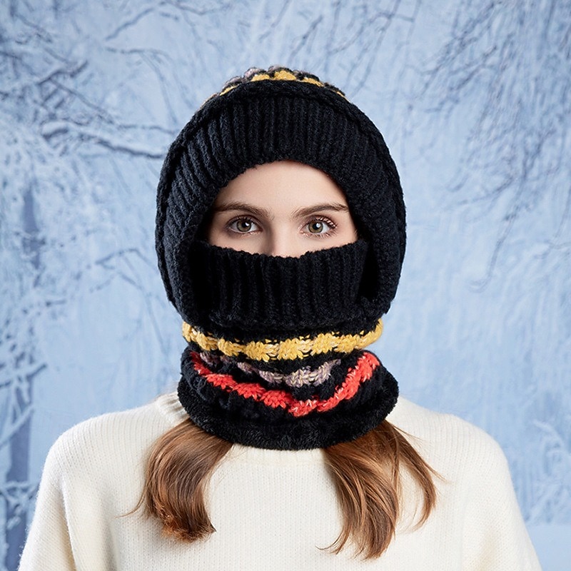3-i-1-mössa vinterstickad mössa halsduk och ansiktsmask set för kvinnor fleecefodrad varm hörselskydd mössa kallt väder cykling utomhus mysig stickad mössa för flickor 2026 - $23.99 –P5