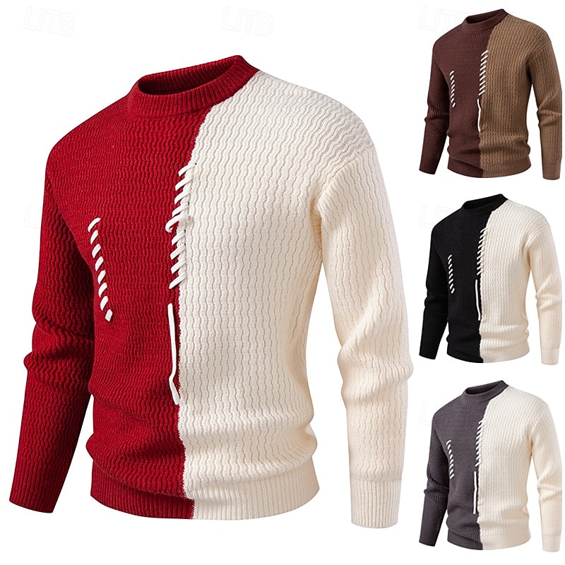 Hombre Pulóveres Suéter de punto Suéter desgastado Estriado Tejer Tops regulares Retazos Bloque de Color Plano Cuello Barco Prendas de punto Moderno Casual Ropa Cotidiana Ropa Otoño invierno Negro 2026 - $34.99 –P1