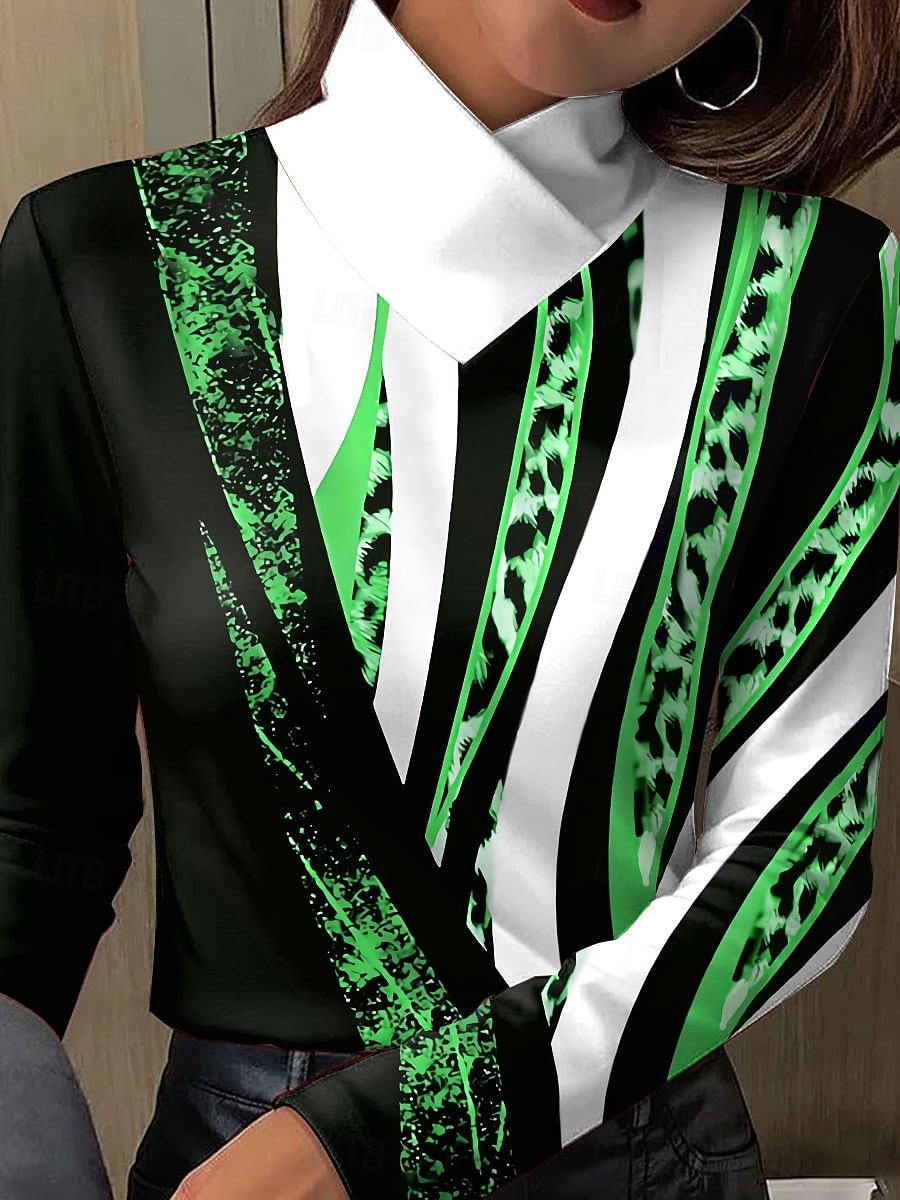 Dámské Tričko Tisk Grafika Leopard Geometrický Elegantní Vinobraní stylové Dlouhý rukáv Stojáček Běžné topy Denní Vodní modrá Fialová Trávová zelená Khaki Jaro Podzim Zima 2026 - $25.99 –P4