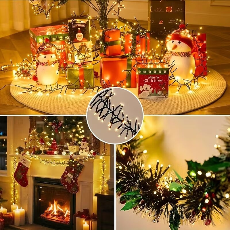 Светодиодная гирлянда для рождественской елки, 10 м, 500 светодиодов, гирлянда с теплым белым светом, 8 режимов мерцания, декоративная гирлянда для домашнего рождественского праздничного освещения, 2025 - $52.99 –P16